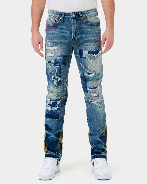 Heavy Rip & Repair Slim Straight Denim