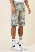 Load image into Gallery viewer, HAND PAINTED MULTI CARGO DENIM SHORTS
