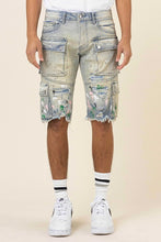 Load image into Gallery viewer, HAND PAINTED MULTI CARGO DENIM SHORTS
