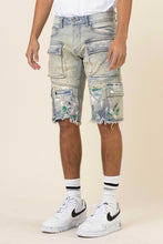 Load image into Gallery viewer, HAND PAINTED MULTI CARGO DENIM SHORTS
