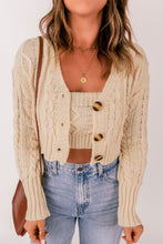 Load image into Gallery viewer, Cable-Knit Cropped Cardigan and Cami Set
